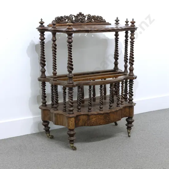 Victorian Burr Walnut Canterbury Whatnot