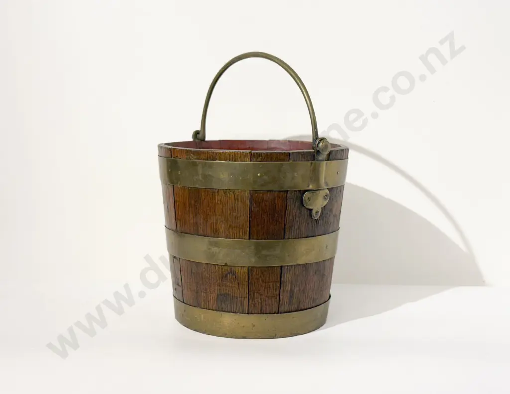 C19th Oak and Brass Bound Coal Bucket Image 1++