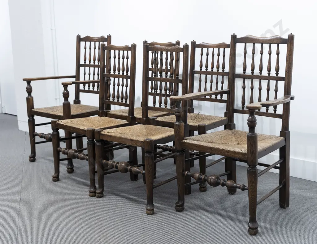 Set of Six C19th Oak Lancashire Dining Chairs Image 1++