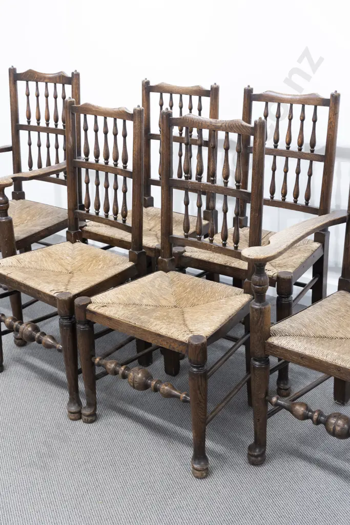 Set of Six C19th Oak Lancashire Dining Chairs Image 1++