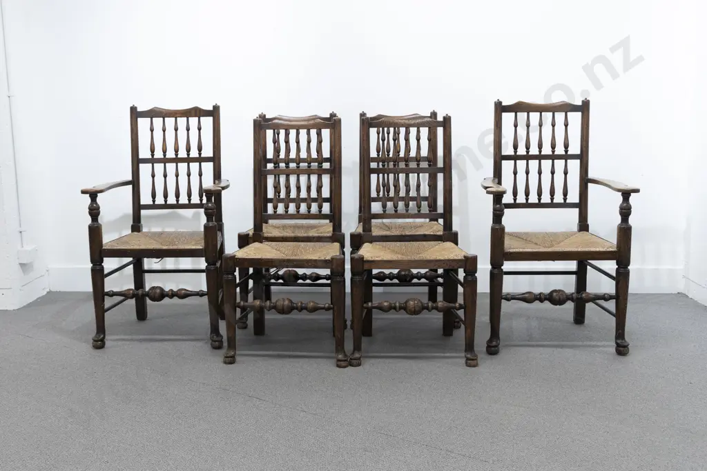 Set of Six C19th Oak Lancashire Dining Chairs Image 1++
