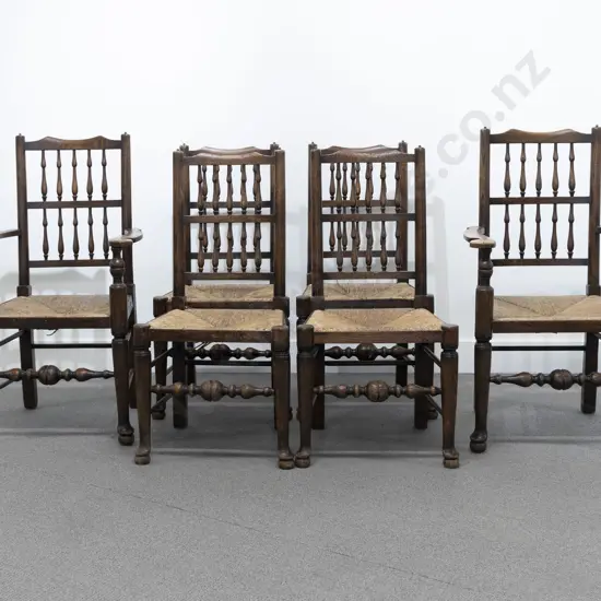 Set of Six C19th Oak Lancashire Dining Chairs