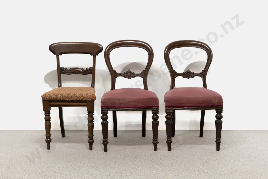 Pair Victorian Mahogany Balloon Back Chairs & Another Single Chair Image 1++