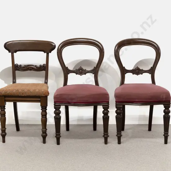Pair Victorian Mahogany Balloon Back Chairs & Another Single Chair