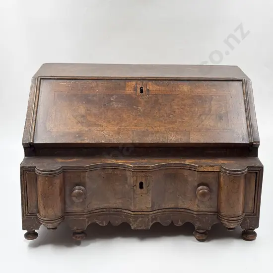 C18th Miniature European Walnut & Feather Banded Bureau