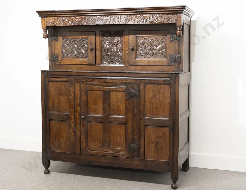 An Attractive C17th English Oak & Elm Court Cupboard Image 1++