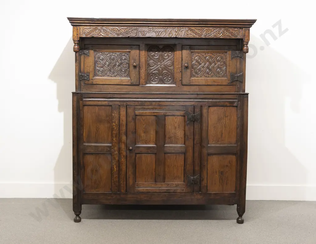 An Attractive C17th English Oak & Elm Court Cupboard Image 1++