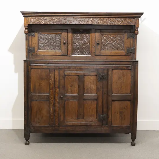 An Attractive C17th English Oak & Elm Court Cupboard