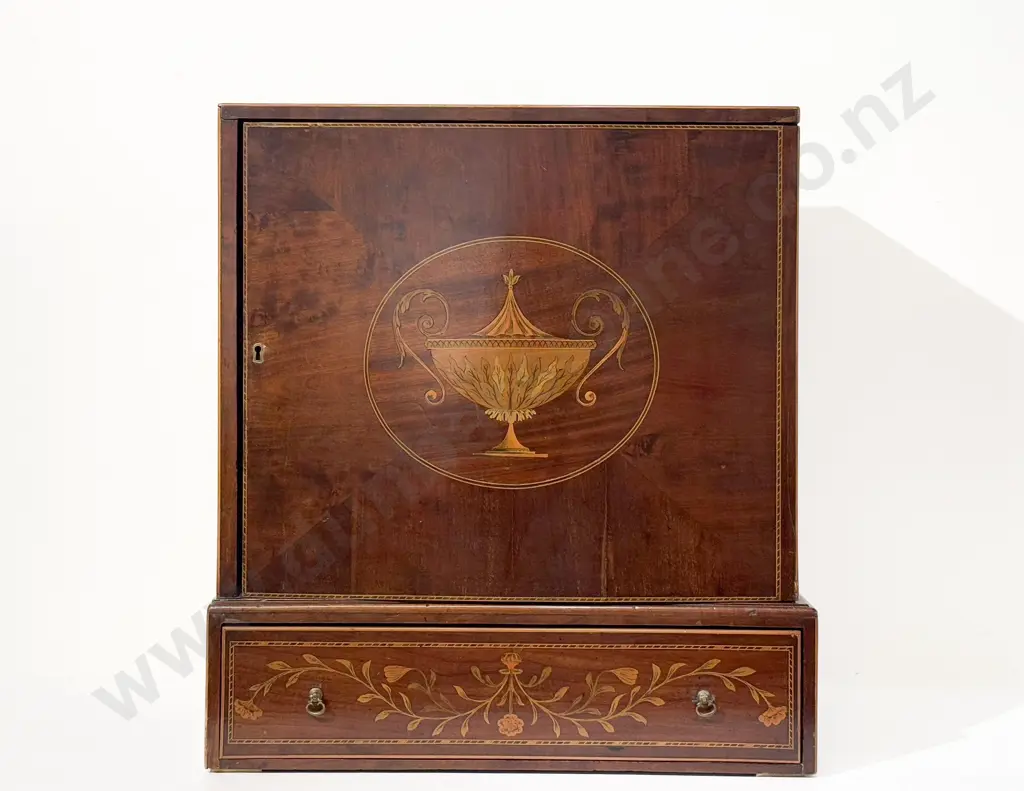 Geo III Mahogany & Inlaid Collector's Cabinet Image 1++