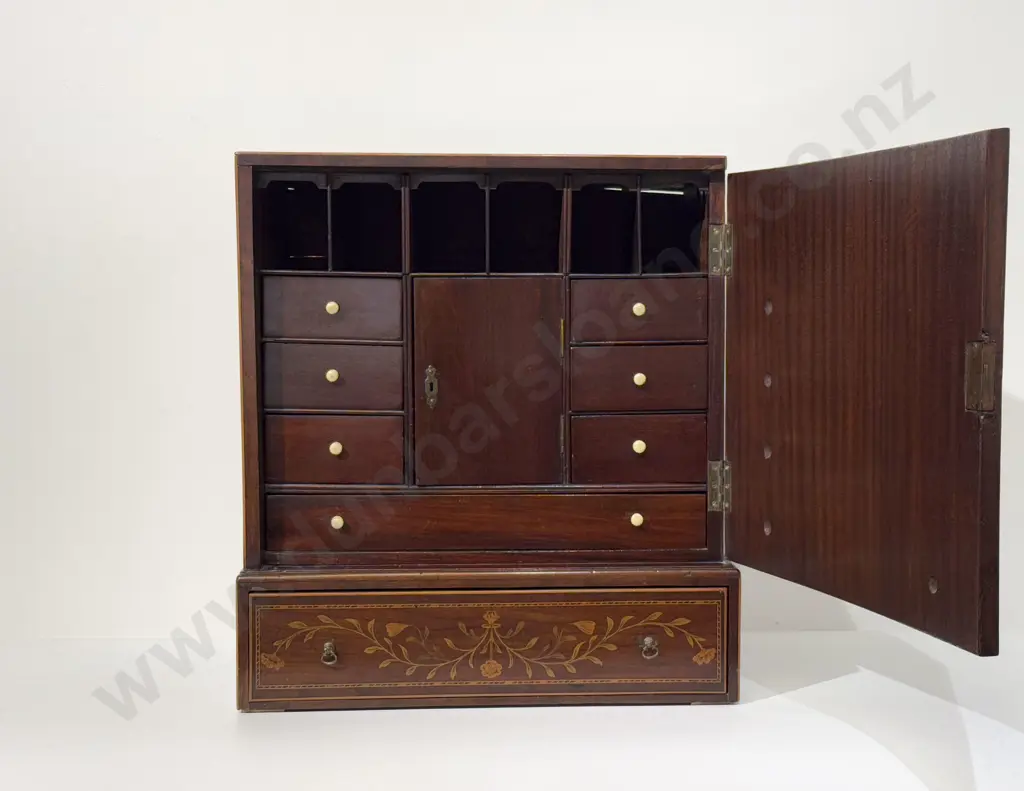 Geo III Mahogany & Inlaid Collector's Cabinet Image 1++