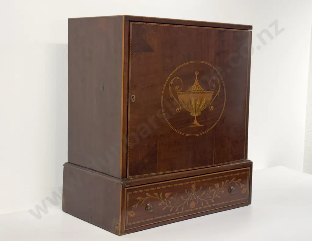 Geo III Mahogany & Inlaid Collector's Cabinet Image 1++