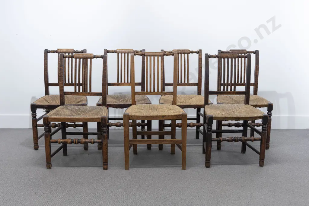 Set of Seven Geo III Oak Country Dining Chairs Image 1++