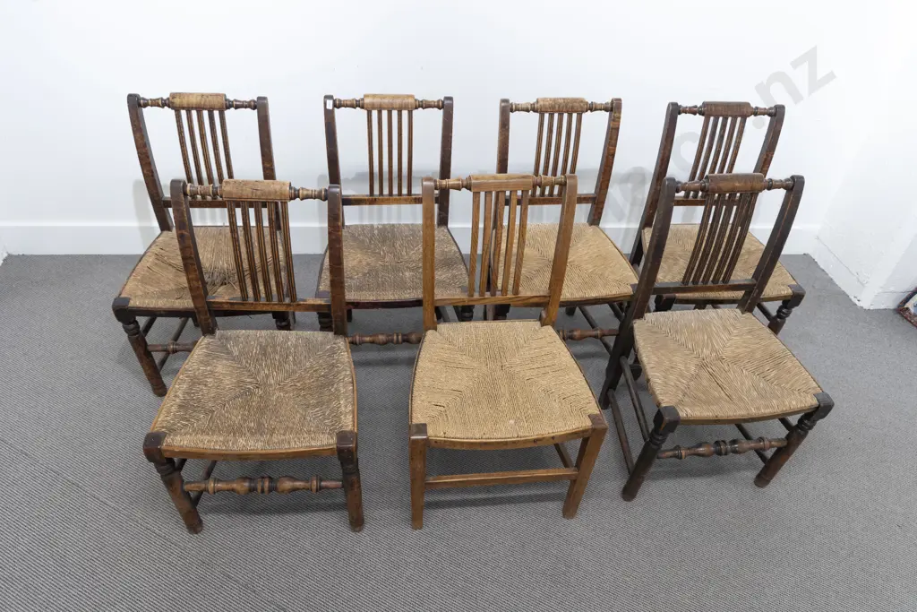 Set of Seven Geo III Oak Country Dining Chairs Image 1++