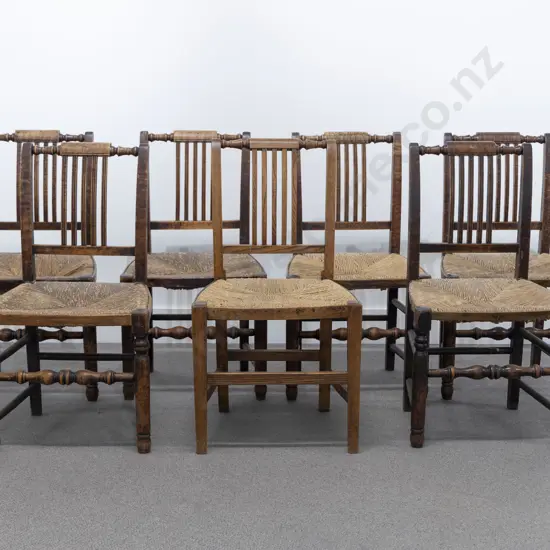 Set of Seven Geo III Oak Country Dining Chairs