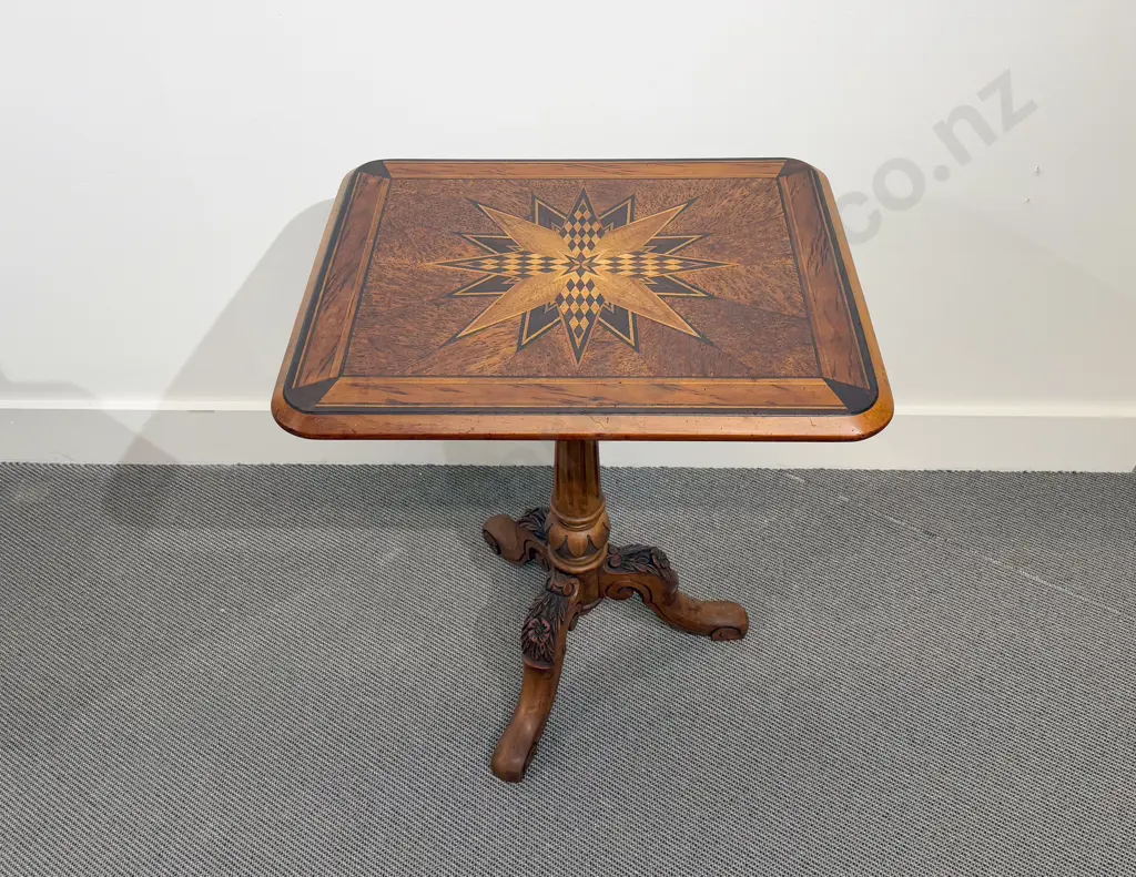 Late C19th NZ Colonial Native Timbers Inlaid Wine Table by W. H Jewell of Christchurch Image 1++