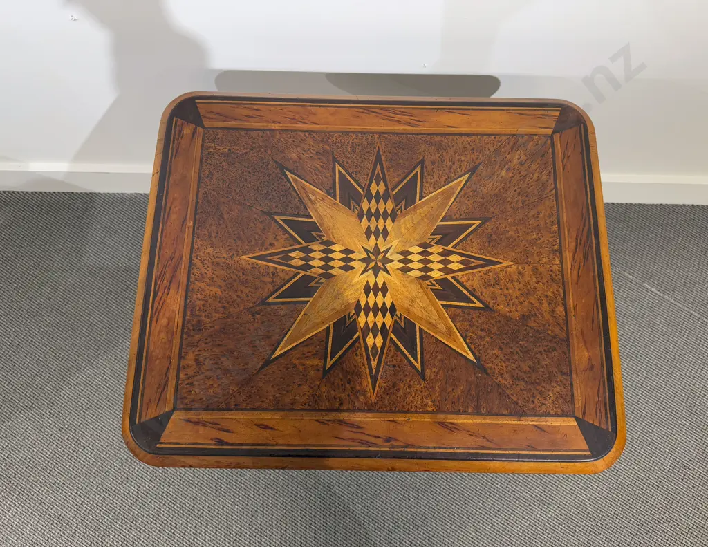 Late C19th NZ Colonial Native Timbers Inlaid Wine Table by W. H Jewell of Christchurch Image 1++