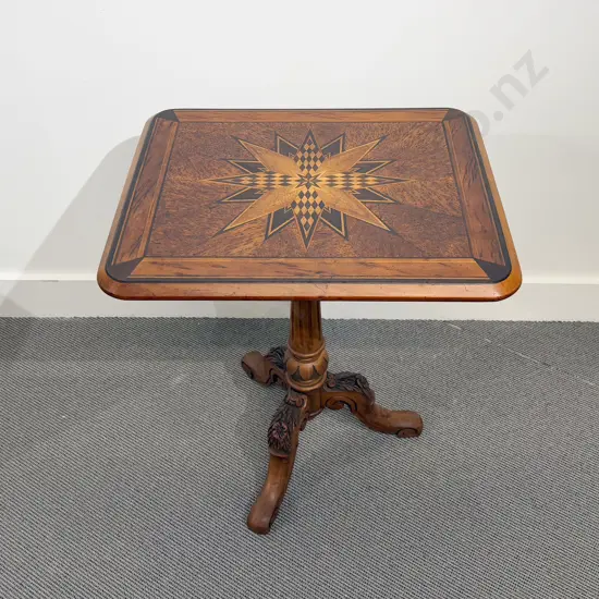 Late C19th NZ Colonial Native Timbers Inlaid Wine Table by W. H Jewell of Christchurch