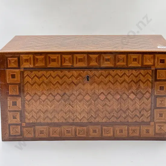 NZ Colonial Native Timbers Parquetry Box in the Manner of William Norrie