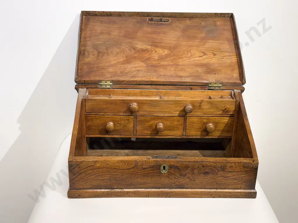 Early C19th Elm Slope Top Desk Image 1++