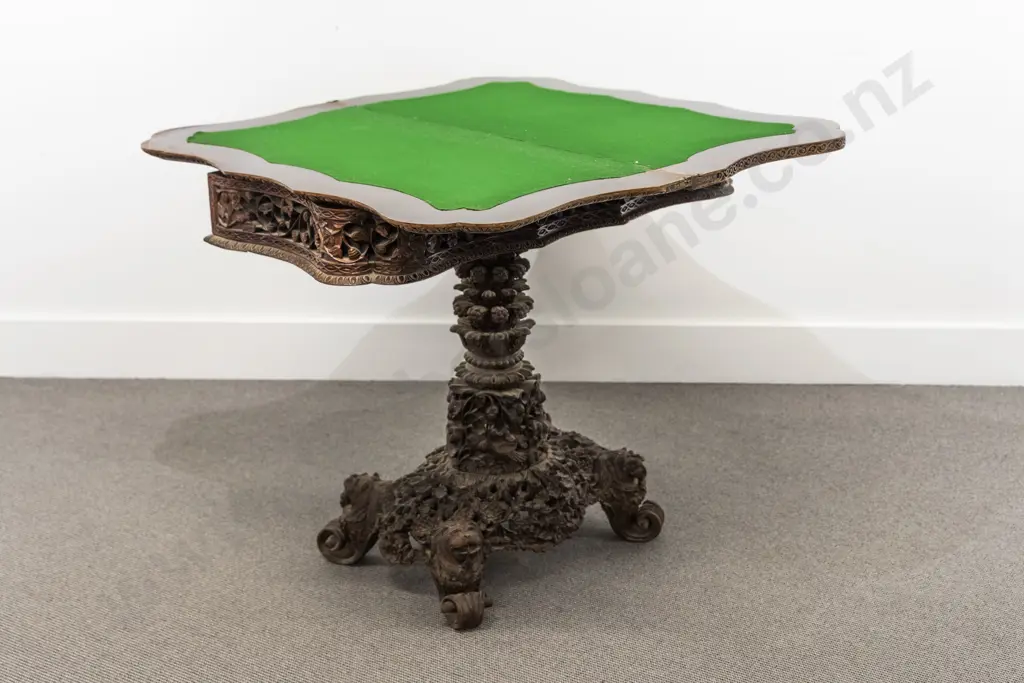 C19th Anglo Indian Rosewood & Teak Foldover Card Table Image 1++