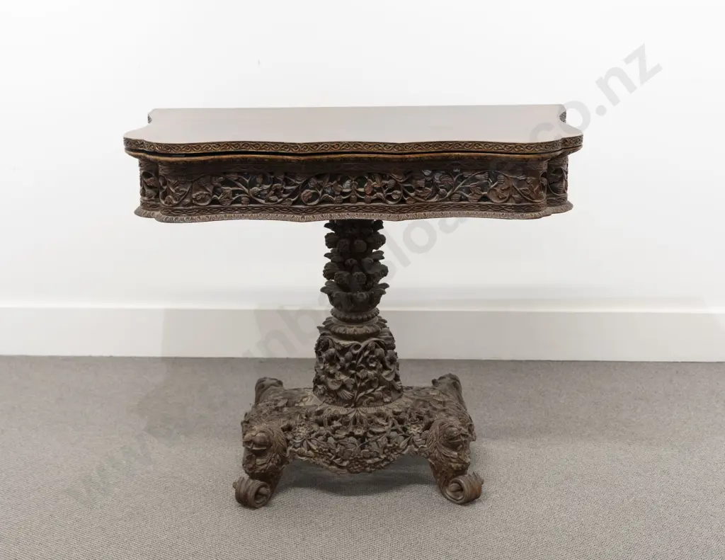 C19th Anglo Indian Rosewood & Teak Foldover Card Table Image 1++