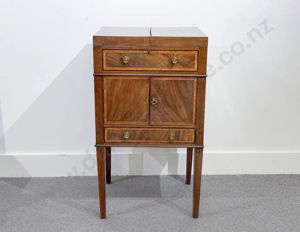 Geo III Mahogany and Satinwood Crossbanded Night Cupboard Image 1++