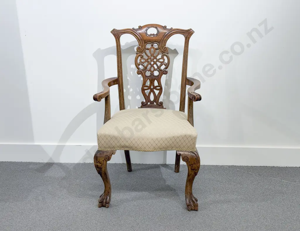 C19th Mahogany Chippendale Style Open Armchair Image 1++