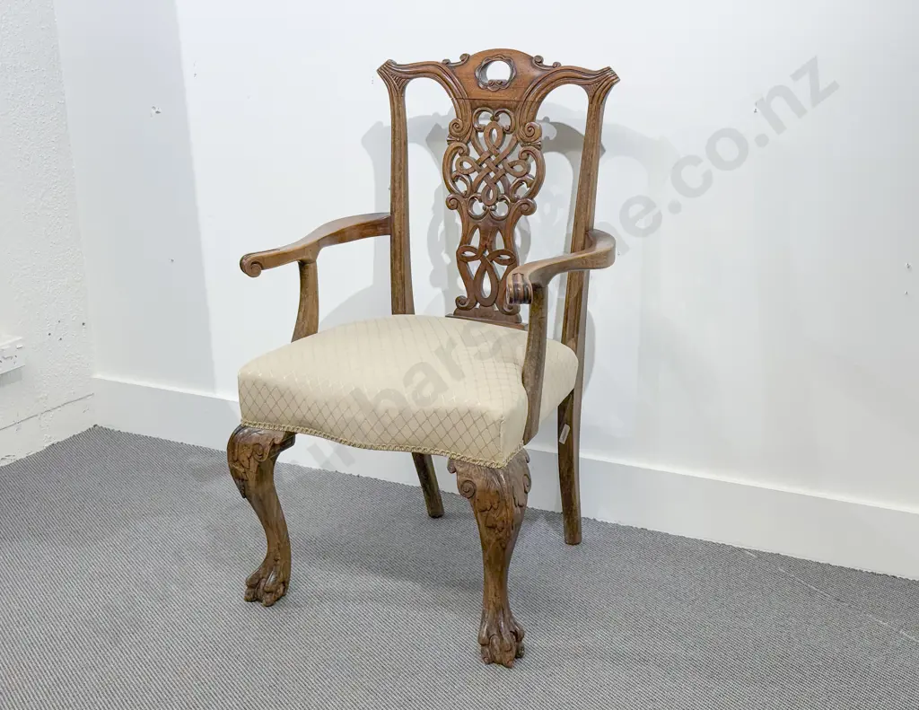 C19th Mahogany Chippendale Style Open Armchair Image 1++