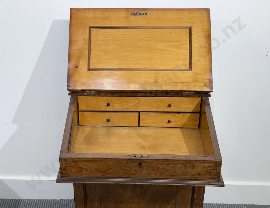 Victorian Figured Walnut and Inlaid Davenport Image 1++