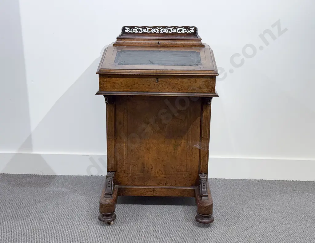 Victorian Figured Walnut and Inlaid Davenport Image 1++