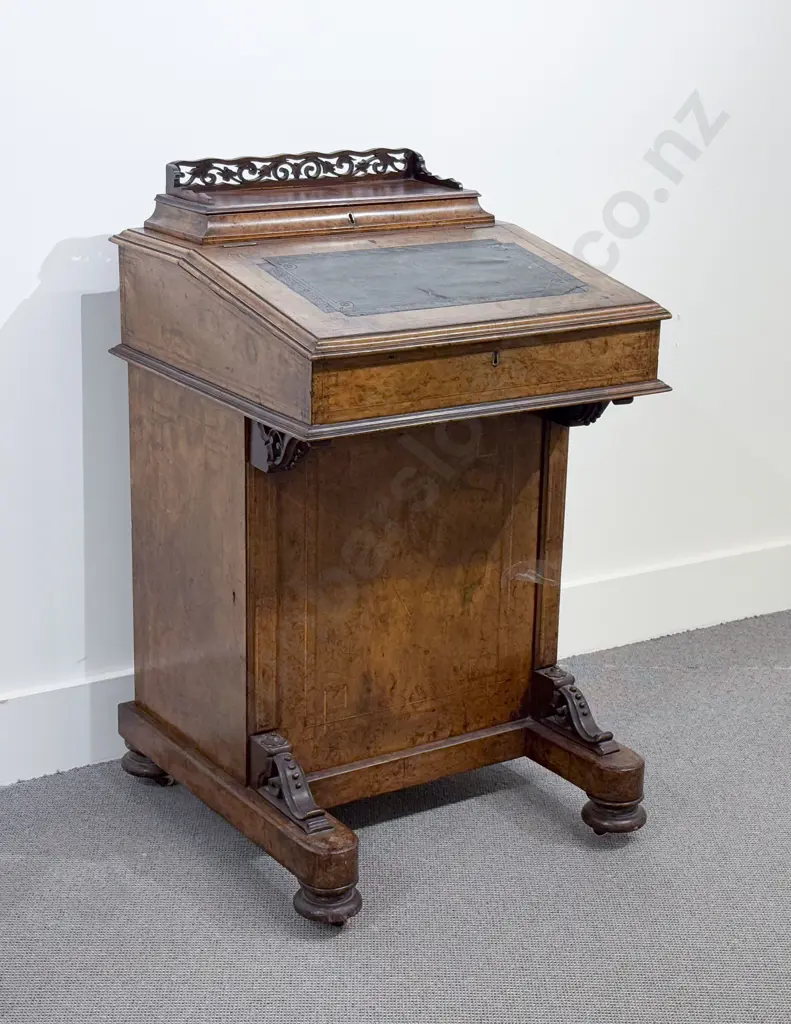Victorian Figured Walnut and Inlaid Davenport Image 1++