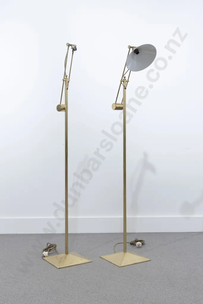 Pair of Brass Counter Balance Floor Lights Attributed to John Britten Image 1++