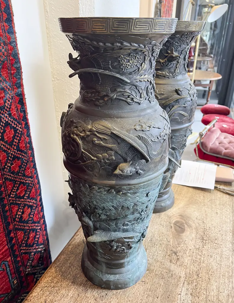 Large Pair C19th Japanese Bronze Vases Image 1++