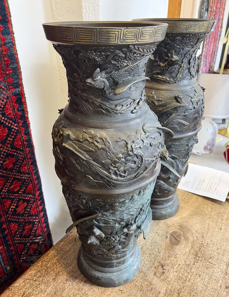 Large Pair C19th Japanese Bronze Vases Image 1++
