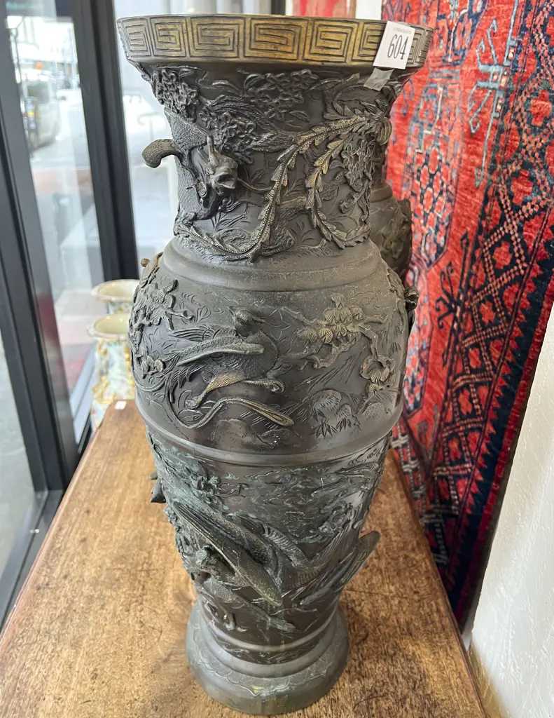 Large Pair C19th Japanese Bronze Vases Image 1++