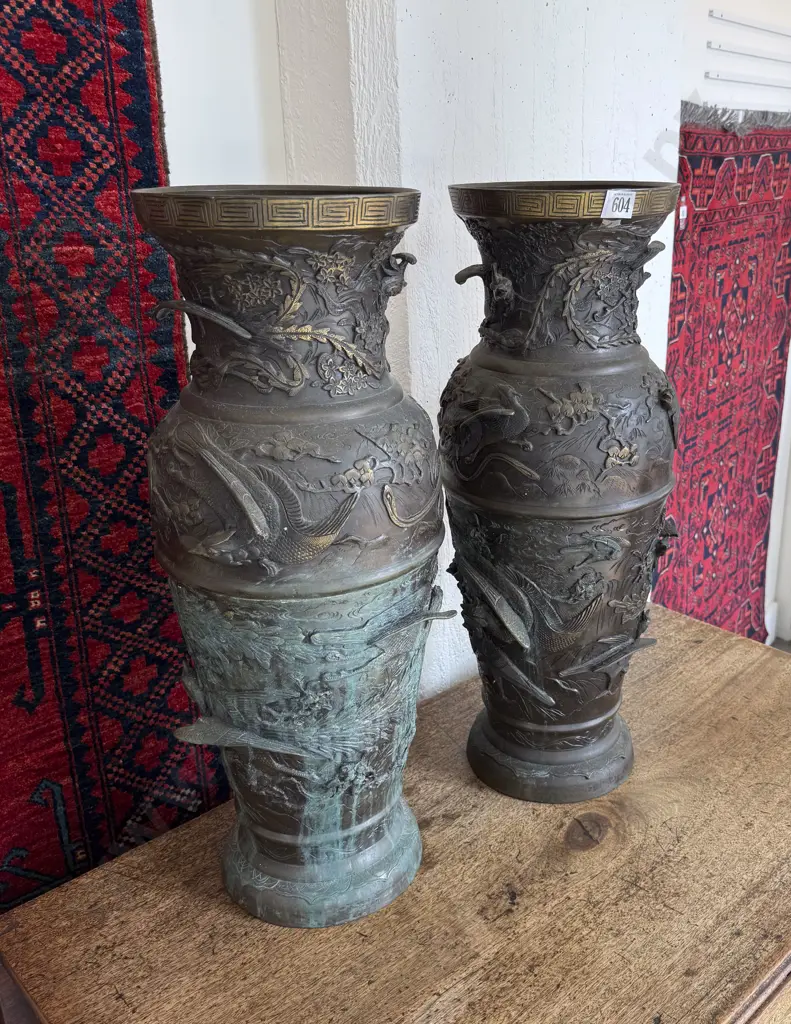 Large Pair C19th Japanese Bronze Vases Image 1++