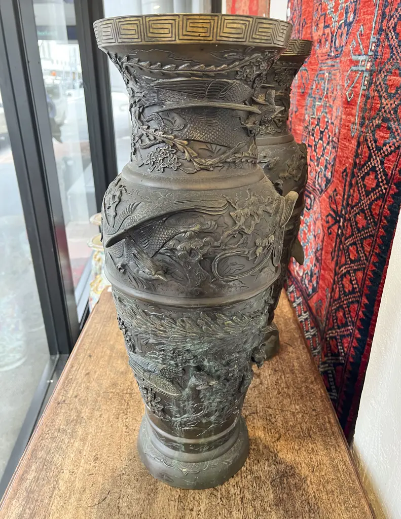 Large Pair C19th Japanese Bronze Vases Image 1++