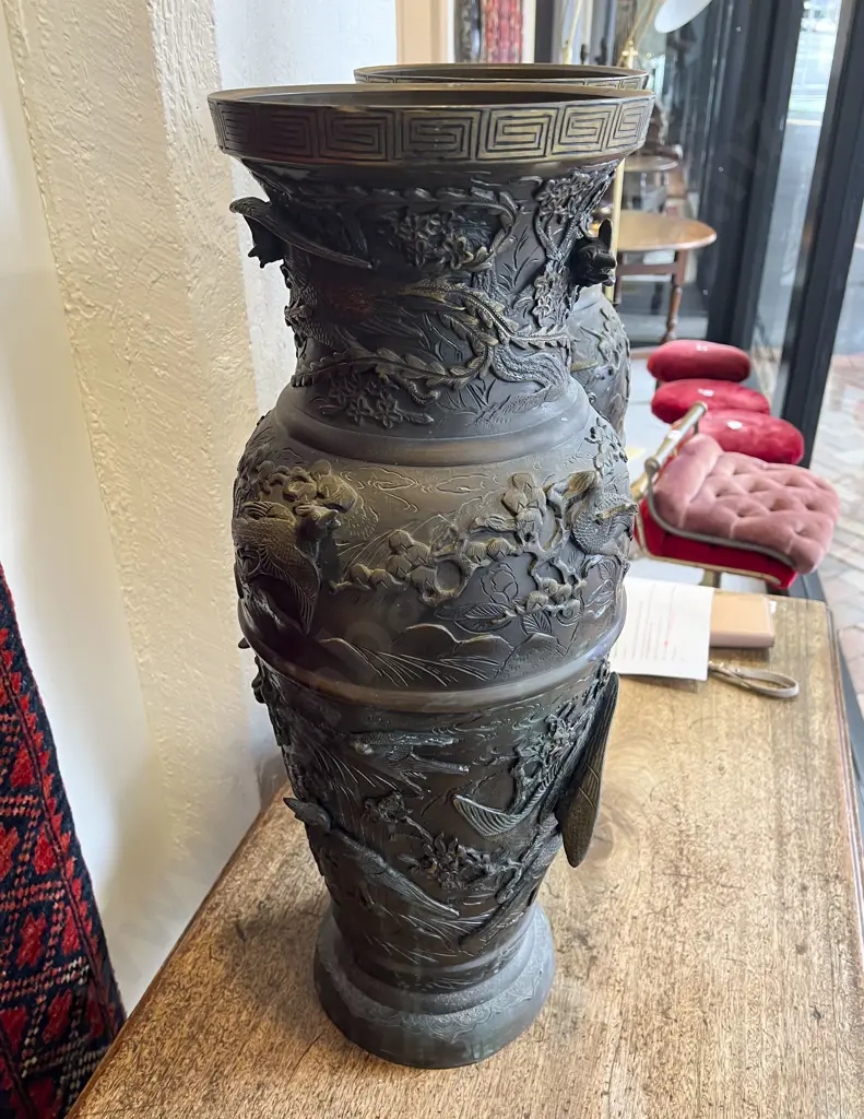Large Pair C19th Japanese Bronze Vases Image 1++