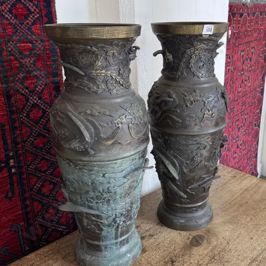 Large Pair C19th Japanese Bronze Vases