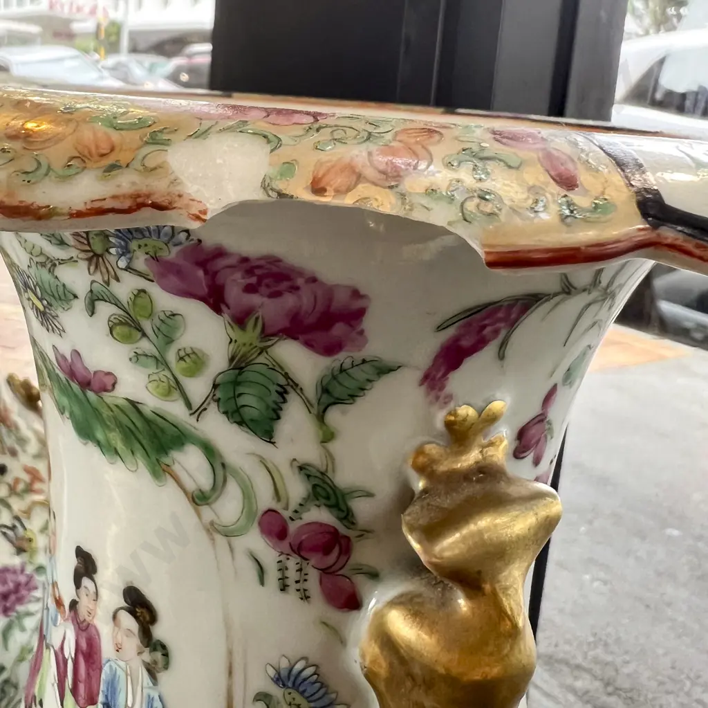 Large Pair C19th Cantonese Famille Rose Export Ware Vases Image 1++