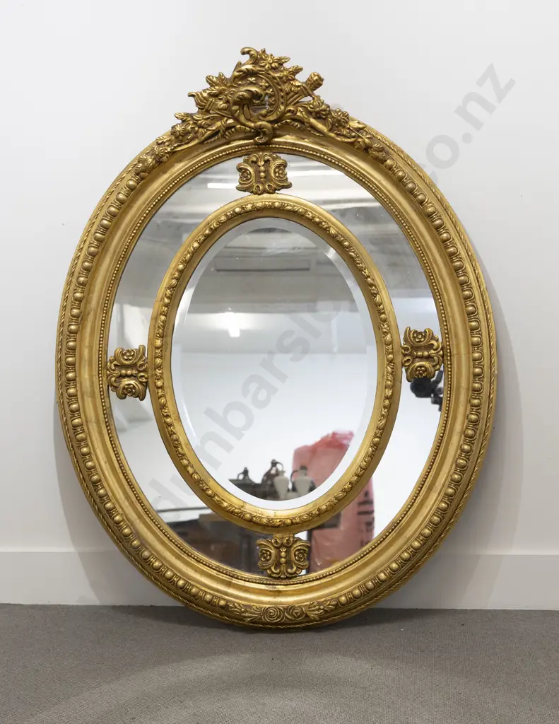 Large French Style Gilt Wood Oval Wall Mirror Image 1++