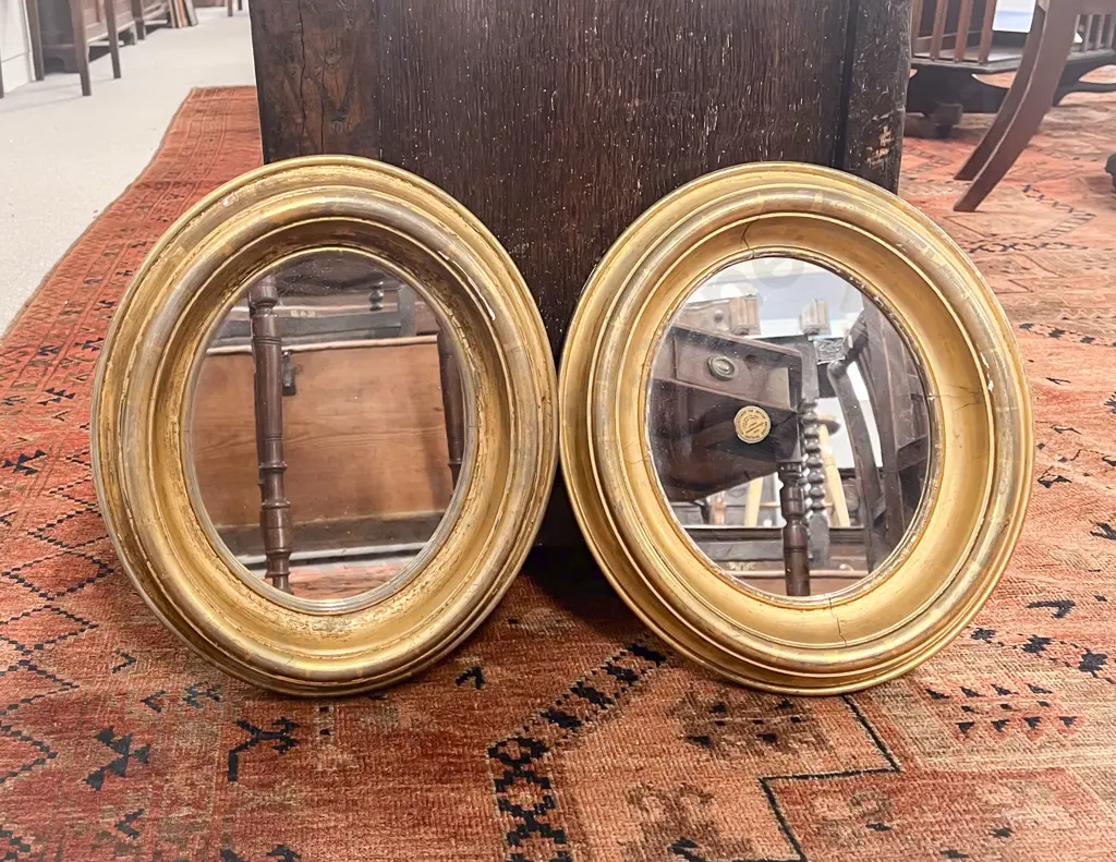Pair Victorian Giltwood Oval Deep Framed Wall Mirrors Image 1++