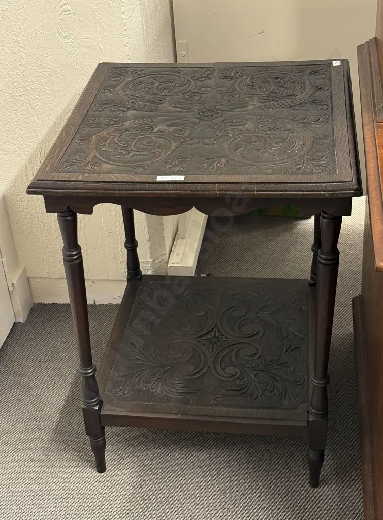 Arts & Crafts Carved Oak Occasional Table Image 1++
