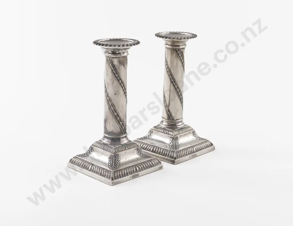 Pair Late Vict S/S Column Candlesticks Image 1++