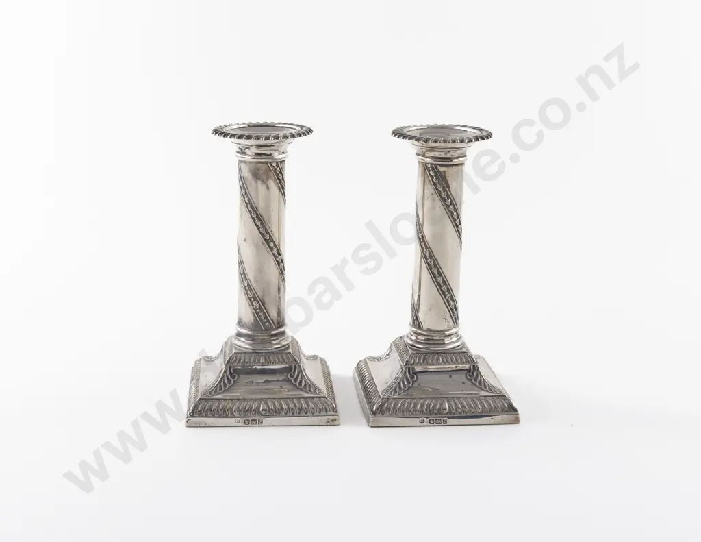 Pair Late Vict S/S Column Candlesticks Image 1++