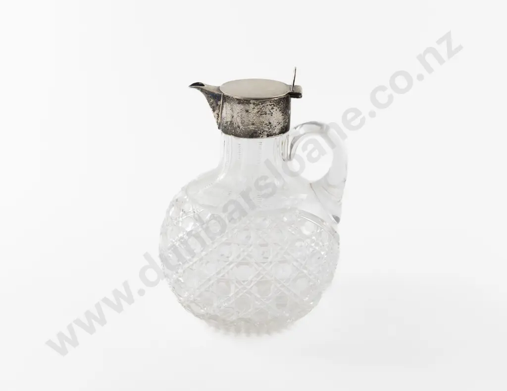 Late Vict S/S Top Cut Crystal Claret Jug Image 1++
