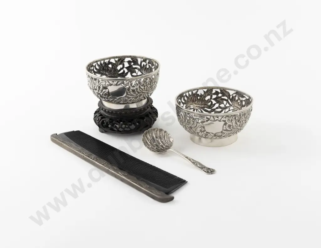 A Pair Of Chinese Silver Footed Circular Bowls Image 1++