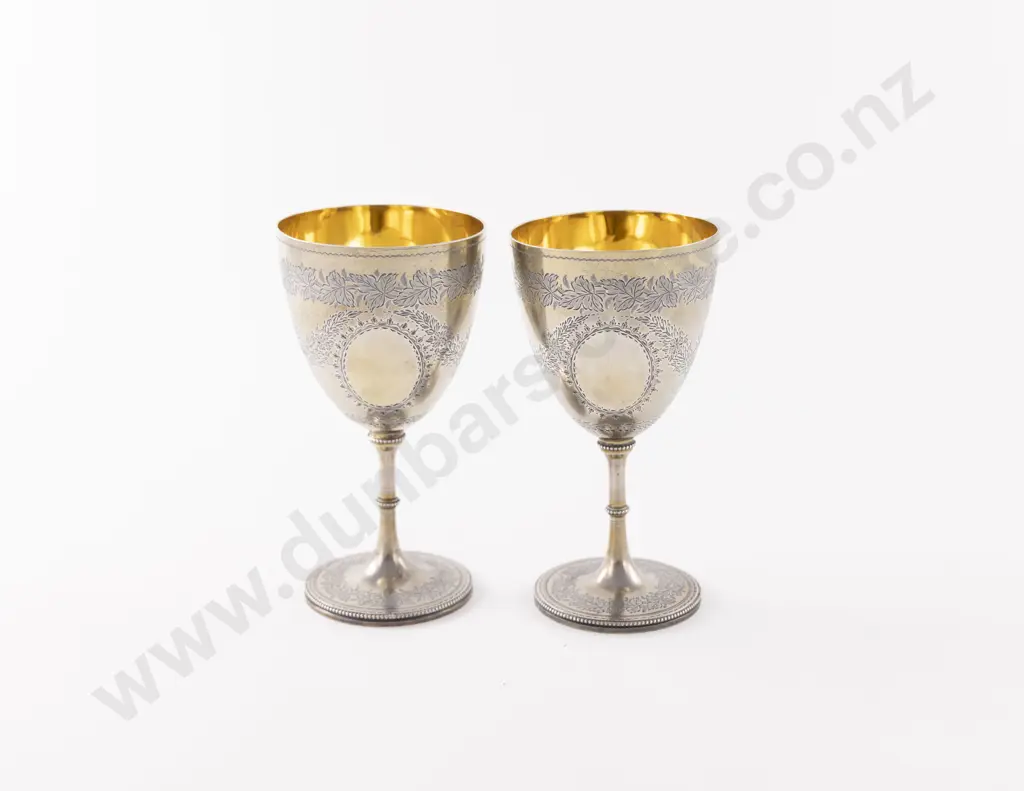 Fine Quality Pair Of Vict S/S Gilt Goblets by Daniel & Charles Houle of London Image 1++