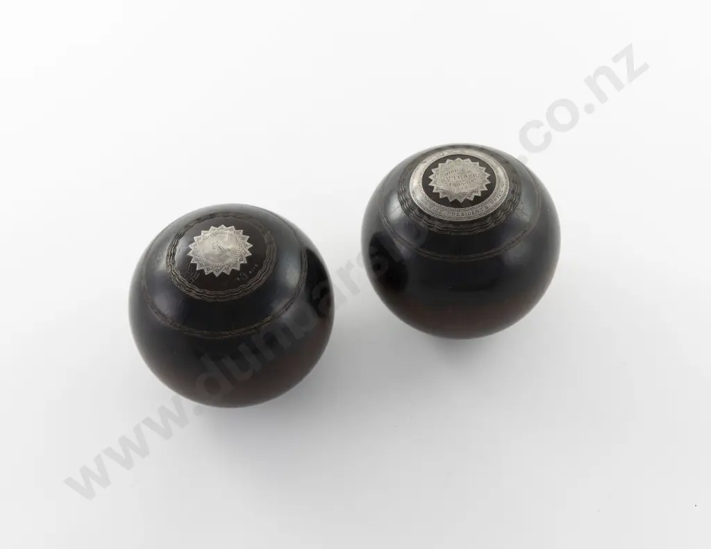 Pair Of Vintage Silver Inset Lignum Vitae Lawn Bowls Image 1++