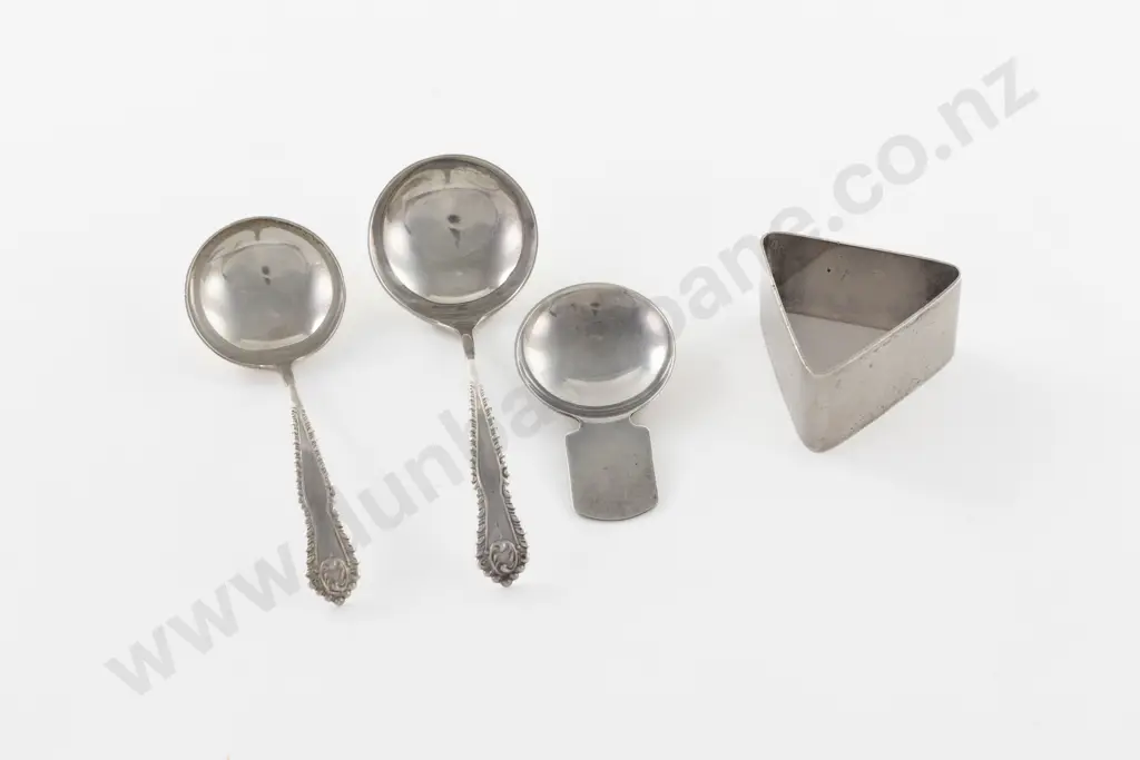 S/S Caddy Spoon  Pair Of Jam Spoons & Triangular Napkin Ring Image 1++